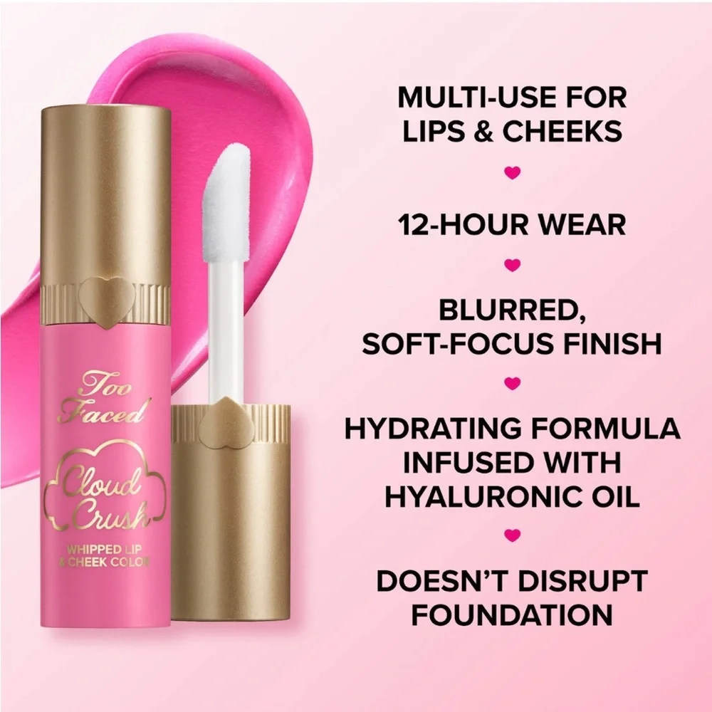 Too Faced 💅 Cloud Crush Whipped Lip & Cheek Blush in Bed of Roses NWOB